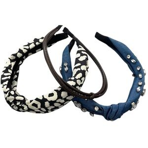 3 Stylish Black and Blue Headband Set